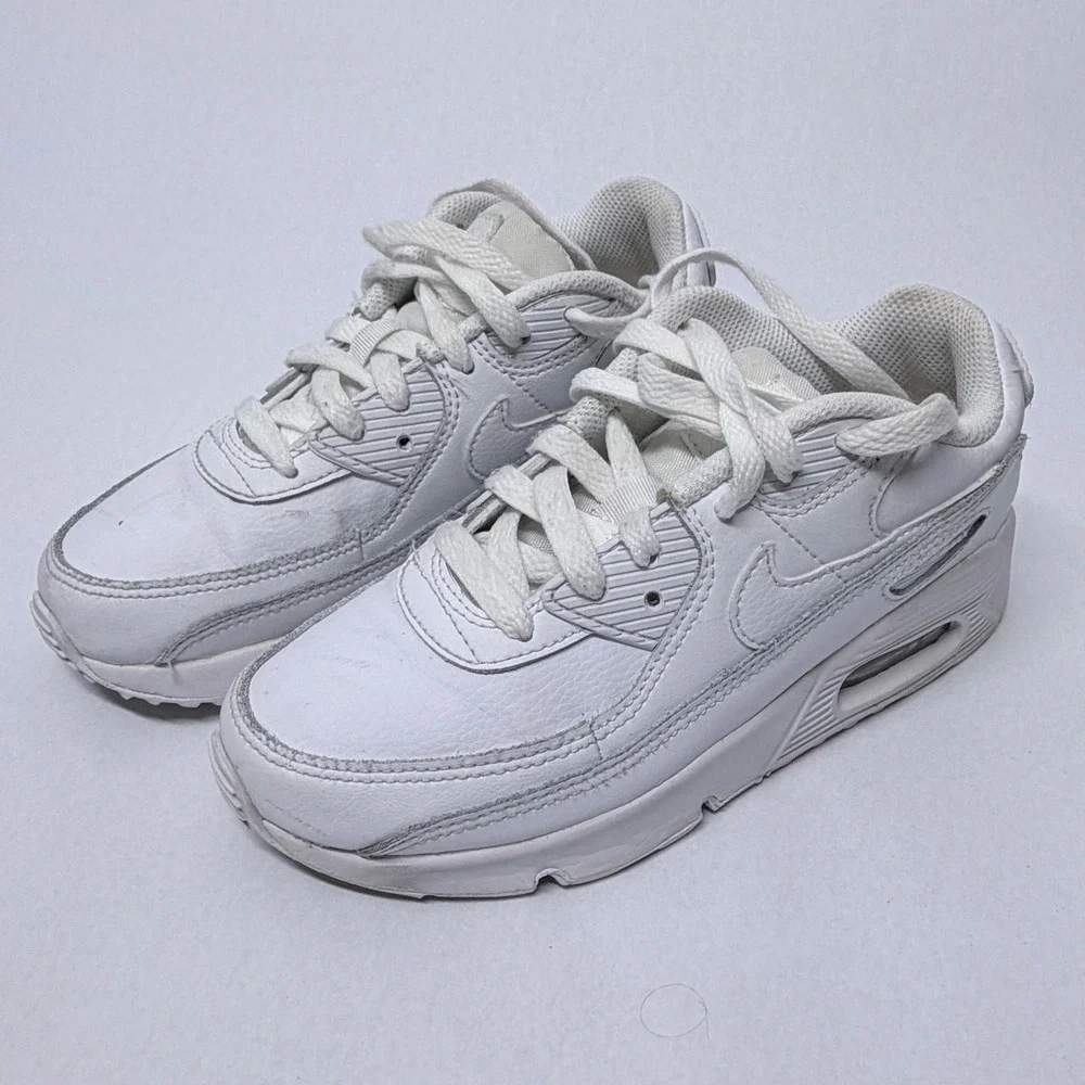 Nike Air Max 90 LTR GS Triple White Sneakers Kids Size 2Y Youth